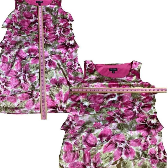 Connected Strapless Hot Pink Fuchsia Floral Tiered Ruffle Layered Cocktail Dress - Picture 5 of 13